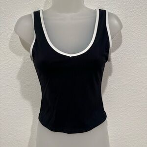 shein black & white v neck sleeveless cami tank crop top shirt blouse